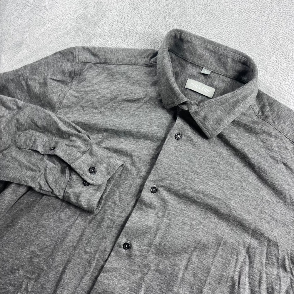 Ash & Erie Mens XL Slim Fit Long Sleeve Button Down Shirt Heather Grey Heathered